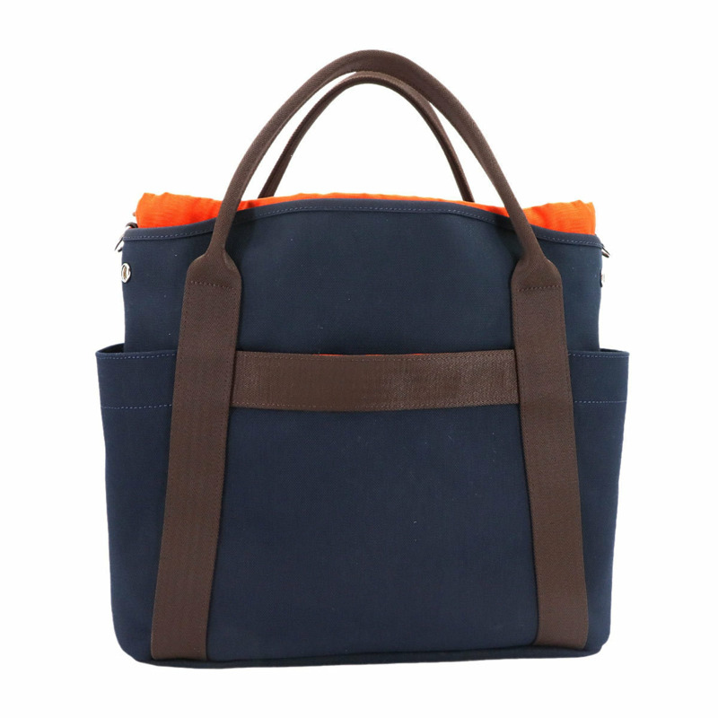 Hermes Hermès Sac de Pansage Groom 2-way tote/sound bag in navy canvas with a "Z" stamp.-2