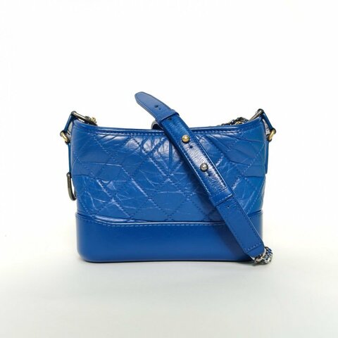 CHANEL GABRIELLE流浪小號20藍色牛皮26開金銀扣肩背包