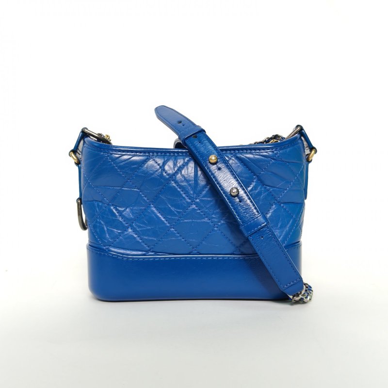 CHANEL GABRIELLE流浪小號20藍色牛皮26開金銀扣肩背包-0