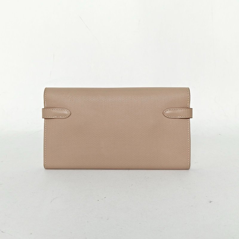 HERMES Kelly長款錢包1F鑽石灰防水帆布框Q金扣肩背包-2