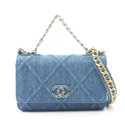 香奈兒 19 dix-neuf Matelasse 鏈條斜挎包 牛仔布 海軍藍 二手 女士