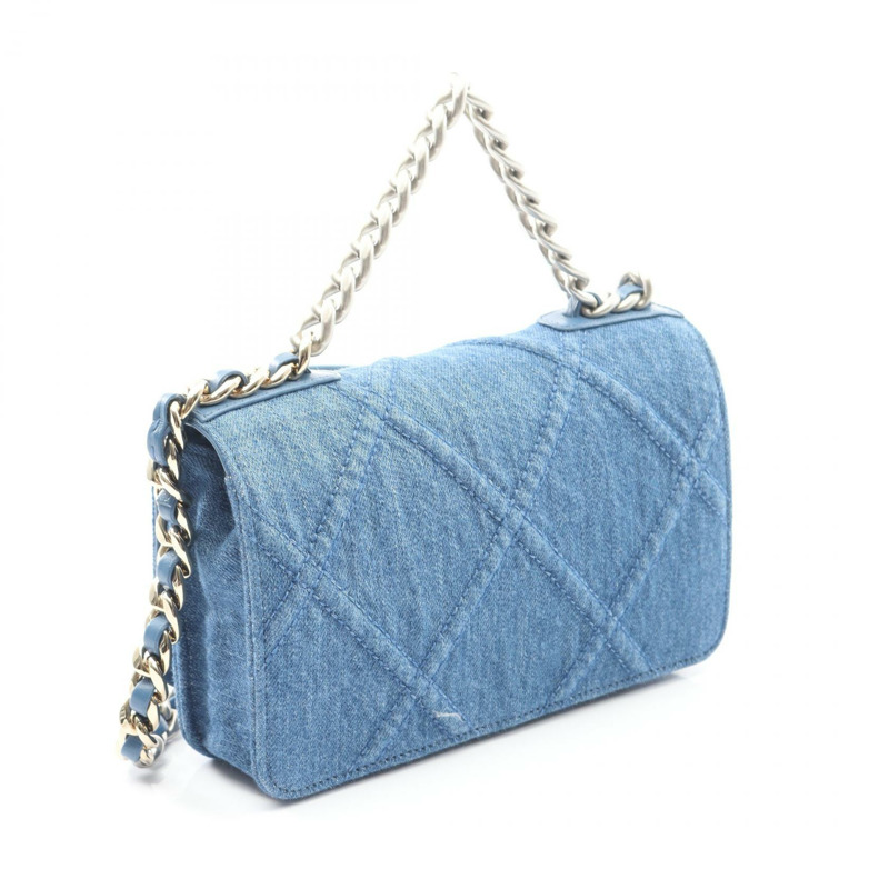 香奈兒 19 dix-neuf Matelasse 鏈條斜挎包 牛仔布 海軍藍 二手 女士-1