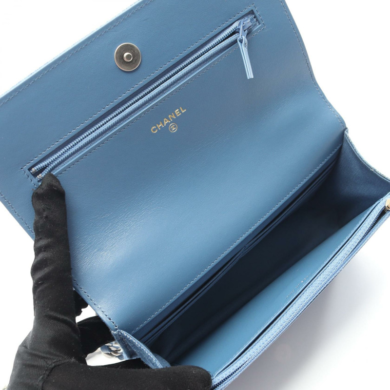 香奈兒 19 dix-neuf Matelasse 鏈條斜挎包 牛仔布 海軍藍 二手 女士-2