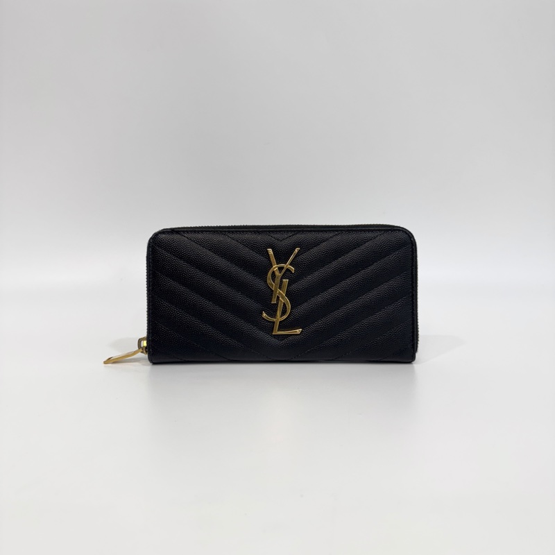 🕯️聖羅蘭長夾YSL黑金魚子醬牛皮ㄇ拉長夾358094-0