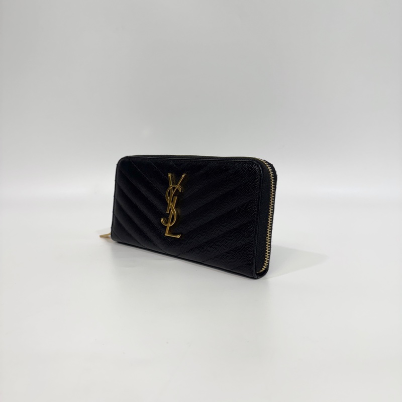 🕯️聖羅蘭長夾YSL黑金魚子醬牛皮ㄇ拉長夾358094-1