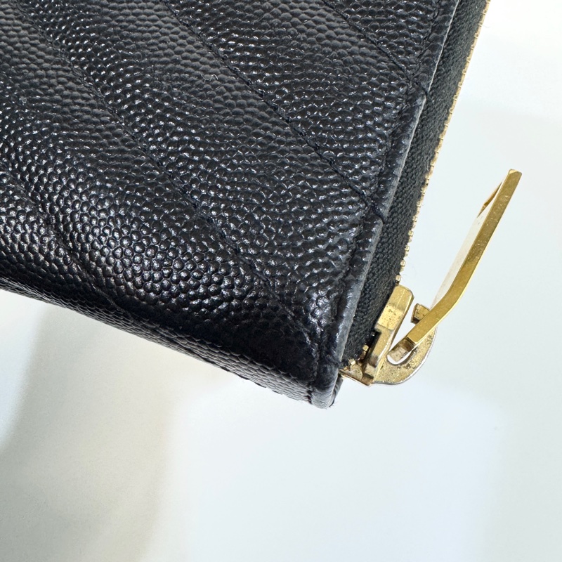 🕯️聖羅蘭長夾YSL黑金魚子醬牛皮ㄇ拉長夾358094-7