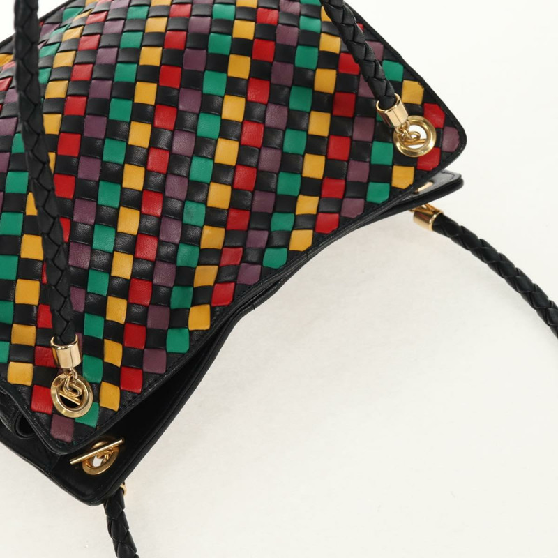 【日本直送】BOTTEGA VENETA INTRECCIATO 皮革肩背包 黑色 金色 正品 156326V-5