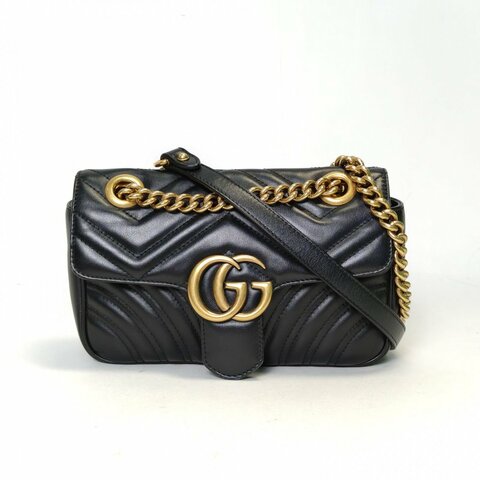 GUCCI GGMarmont肩背包Mini22黑色牛皮金扣肩背包