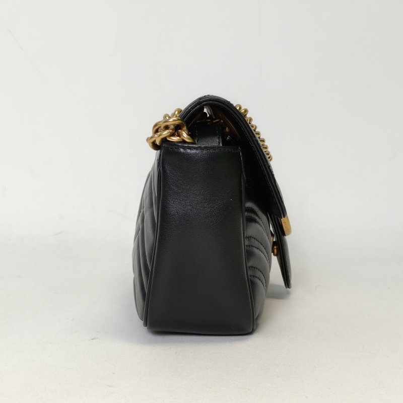 GUCCI GGMarmont肩背包Mini22黑色牛皮金扣肩背包-3