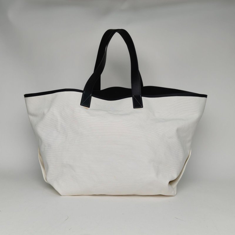 CELINE 黑白帆布銀扣字母印花托特包大tote肩背包-2