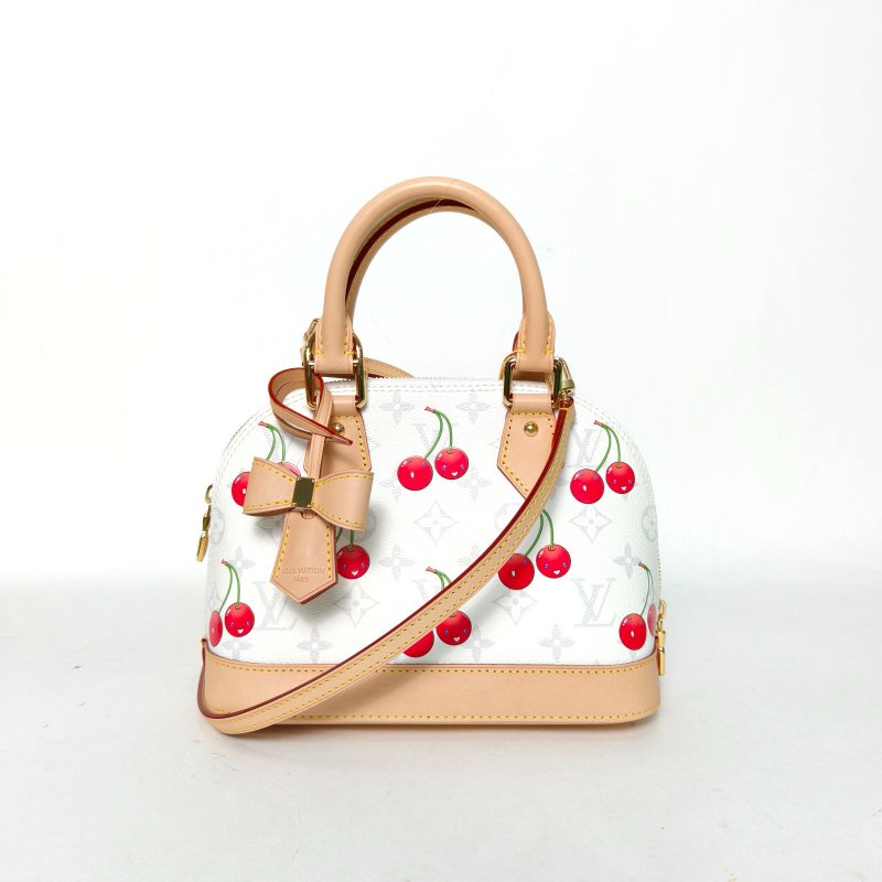 LOUIS VUITTON TAKASHIMURAKAMI村上隆聯名櫻桃系列ALMA貝殼包BB23.5白色PVC晶片肩背包-0