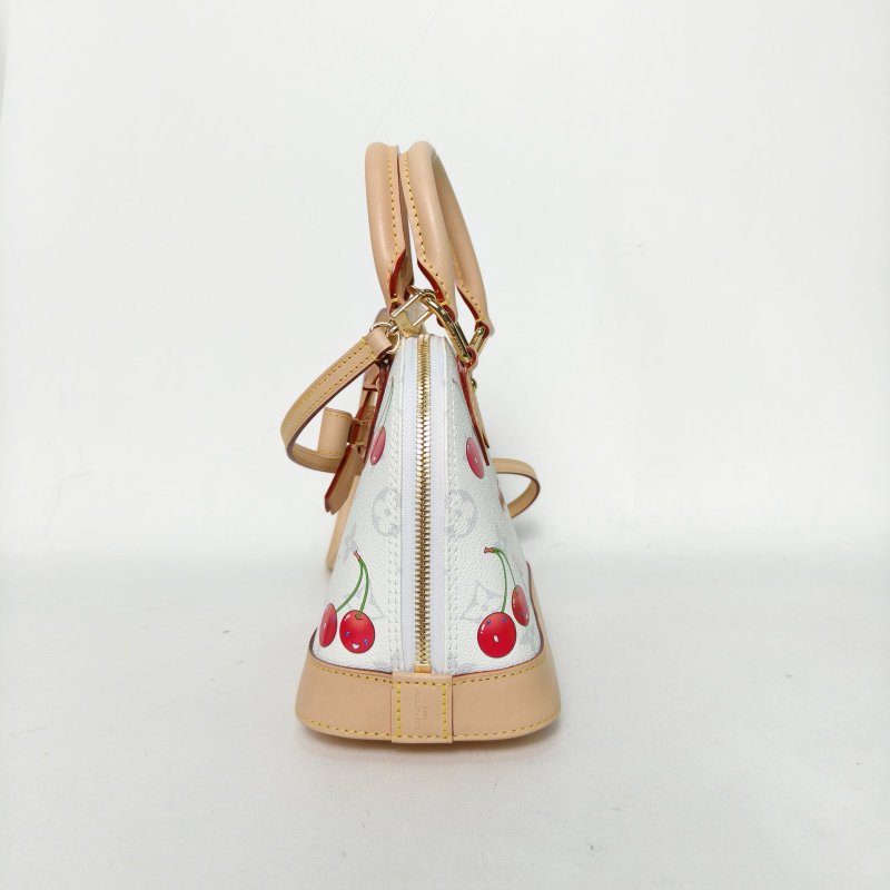 LOUIS VUITTON TAKASHIMURAKAMI村上隆聯名櫻桃系列ALMA貝殼包BB23.5白色PVC晶片肩背包-1