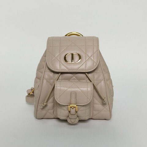 DIOR 裸色羊皮金扣20242025早春系列Caro小號雙肩包羊皮革超大藤格紋肩背包