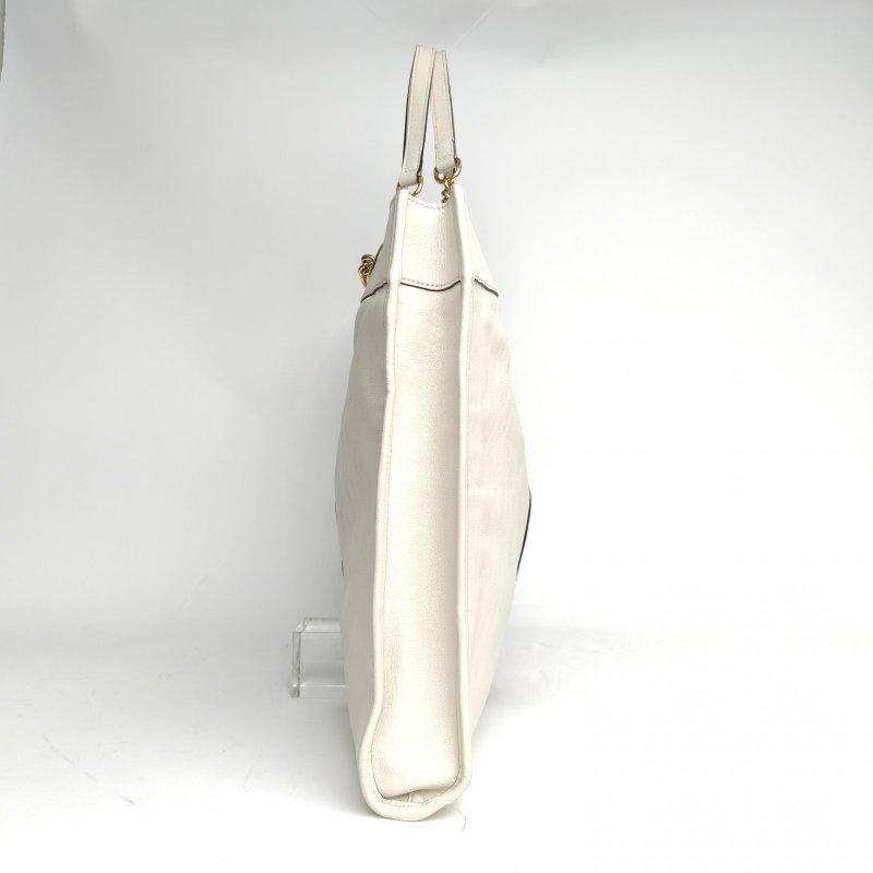 GUCCI 白色牛皮金扣RajahToteBag復古琺瑯虎頭托特包肩背包-1