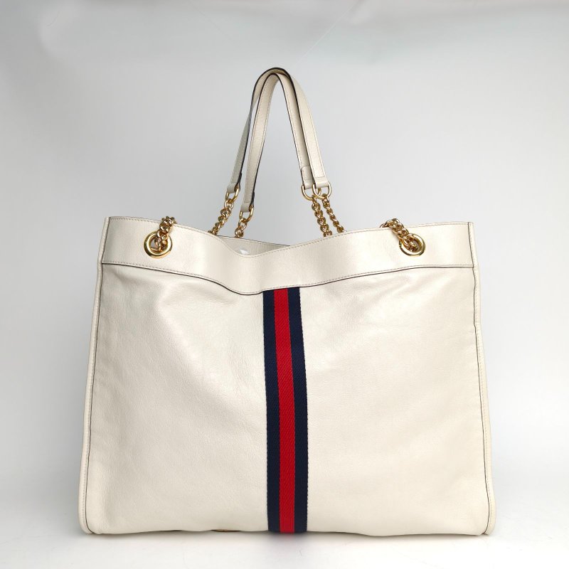 GUCCI 白色牛皮金扣RajahToteBag復古琺瑯虎頭托特包肩背包-2