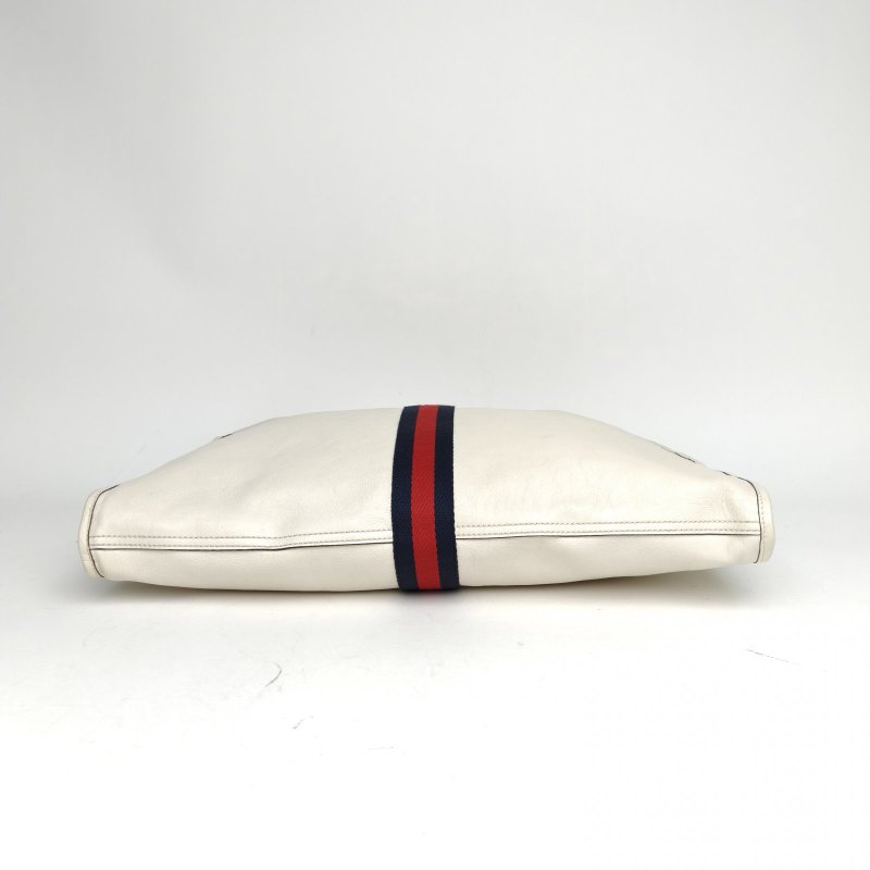 GUCCI 白色牛皮金扣RajahToteBag復古琺瑯虎頭托特包肩背包-4