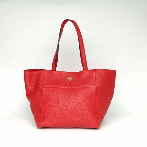 PRADA 紅色牛皮經典三角標托特包肩背包