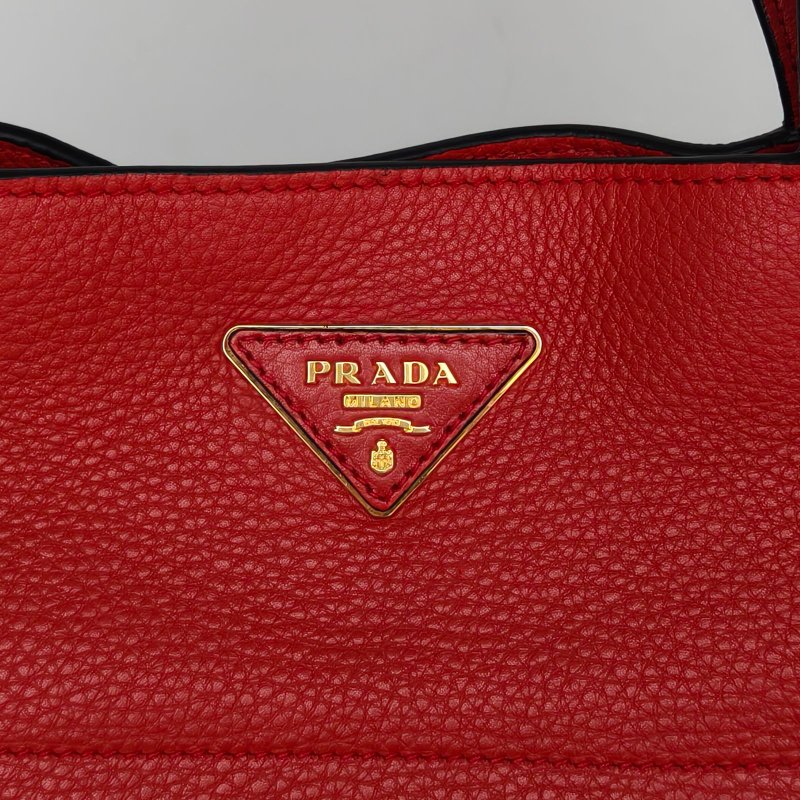 PRADA 紅色牛皮經典三角標托特包肩背包-4
