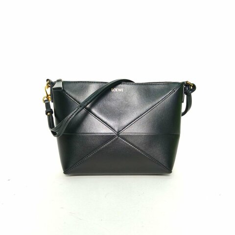 LOEWE 黑色牛皮puzzlefoldpouch變形包斜挎包肩背包