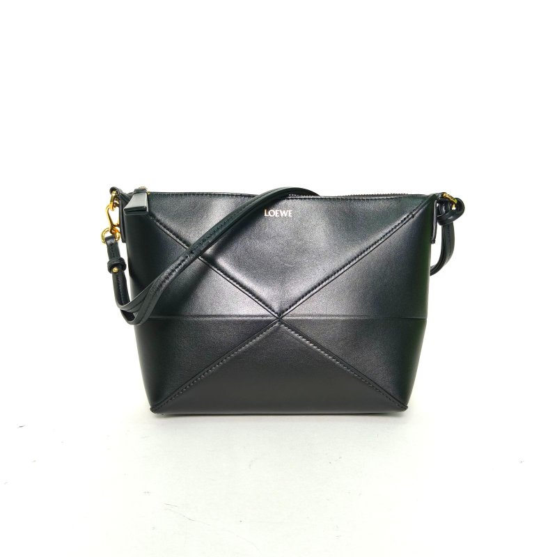 LOEWE 黑色牛皮puzzlefoldpouch變形包斜挎包肩背包-0