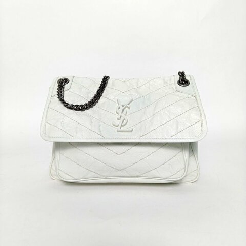 SAINT LAURENT Niki中號28白色牛皮銀扣肩背包