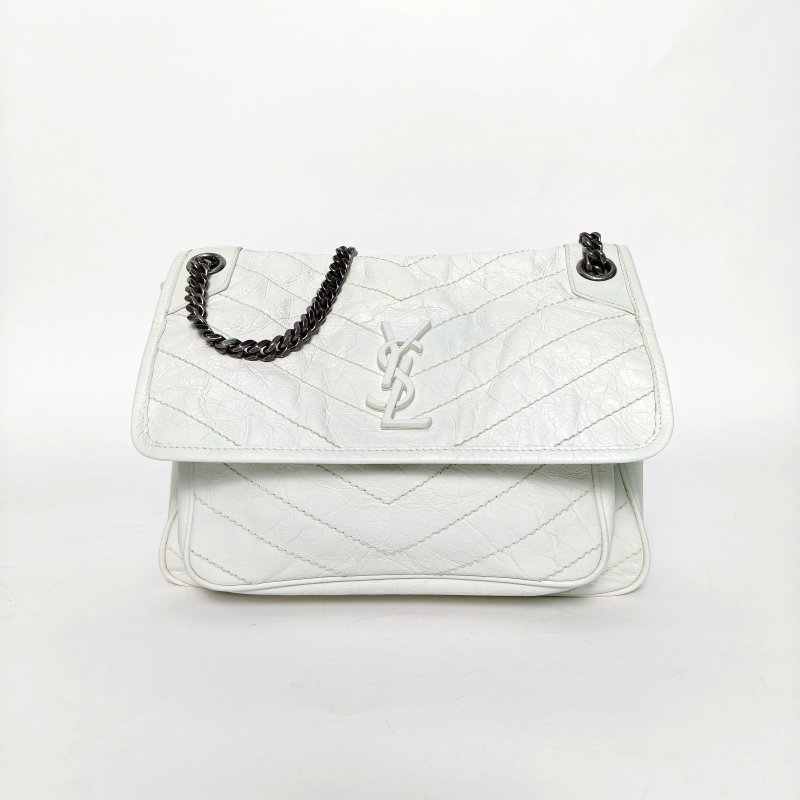 SAINT LAURENT Niki中號28白色牛皮銀扣肩背包-0