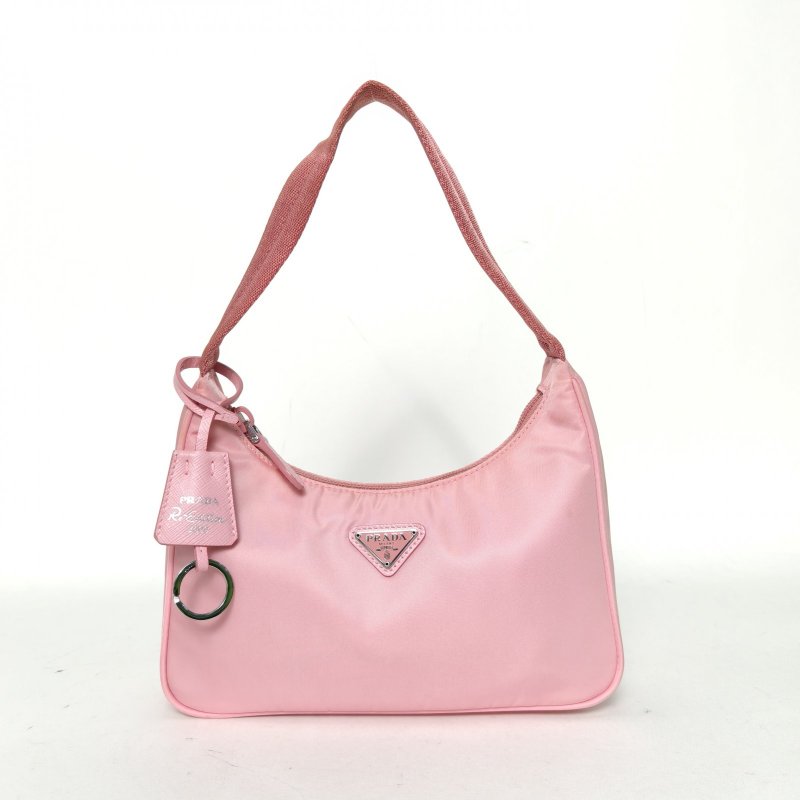 PRADA Hobo腋下包粉色尼龍銀扣肩背包-0