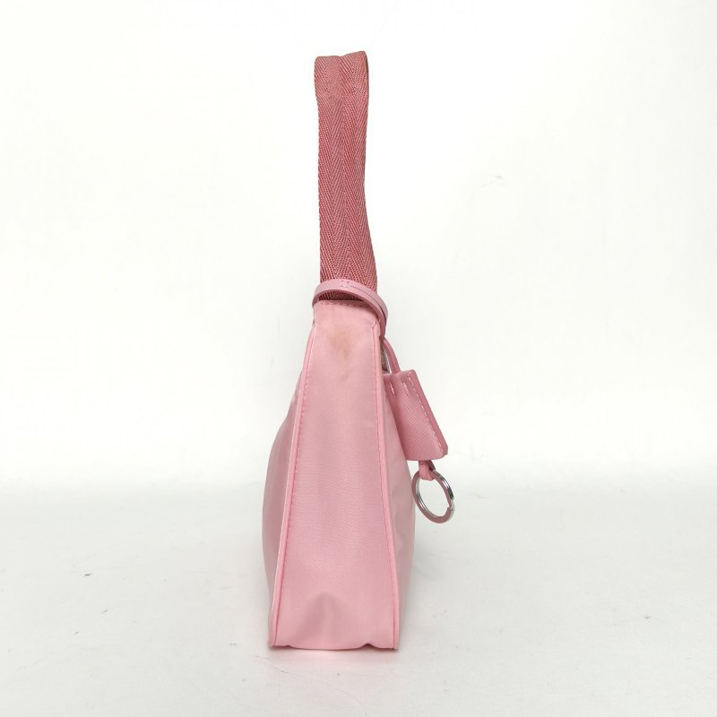 PRADA Hobo腋下包粉色尼龍銀扣肩背包-1