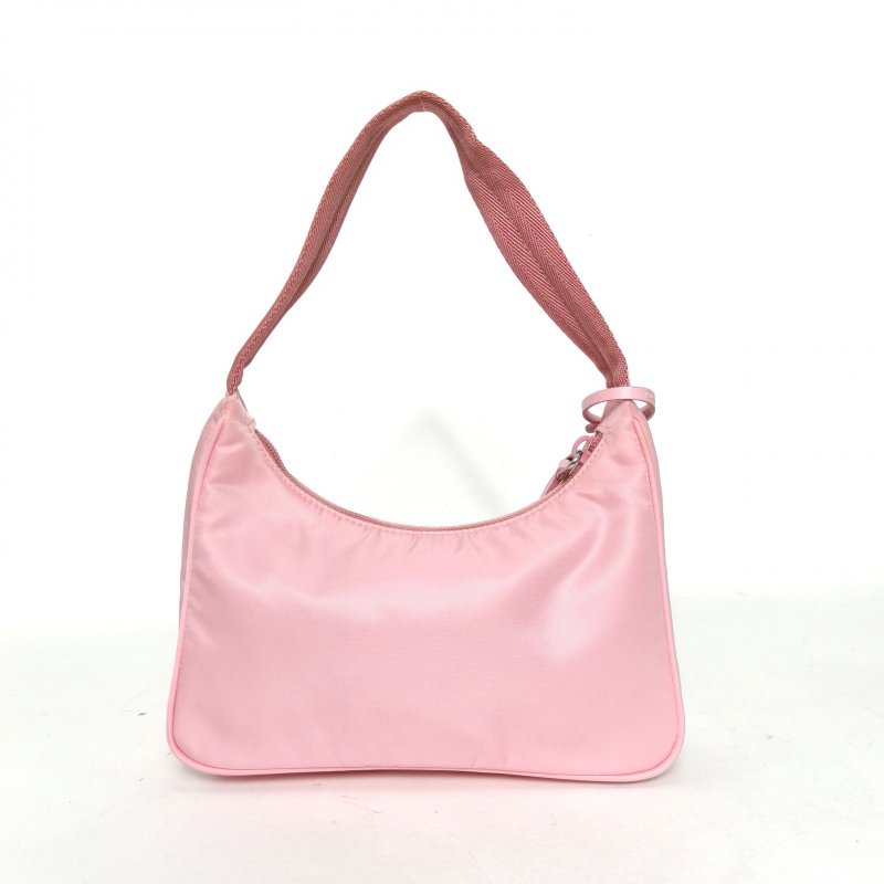 PRADA Hobo腋下包粉色尼龍銀扣肩背包-2