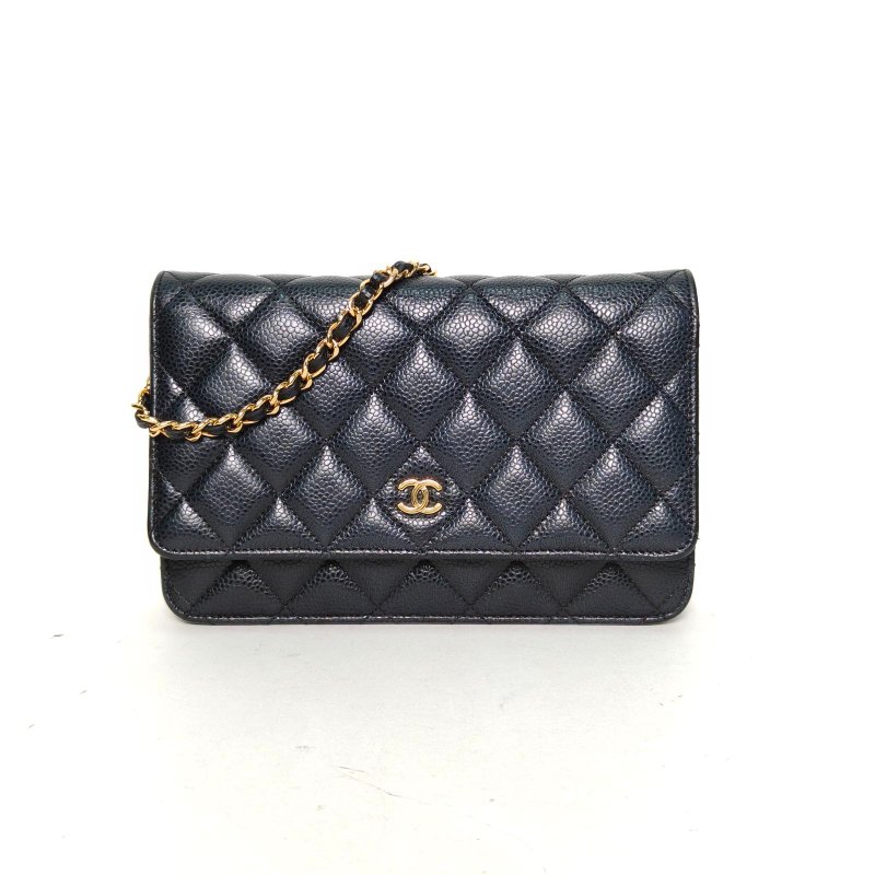 CHANEL CFWOC19黑色荔枝牛皮30開金扣肩背包-0
