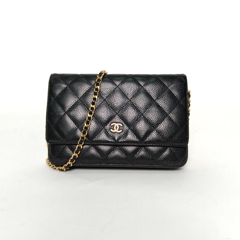 CHANEL CFWOC19黑色荔枝牛皮24開金扣肩背包-0