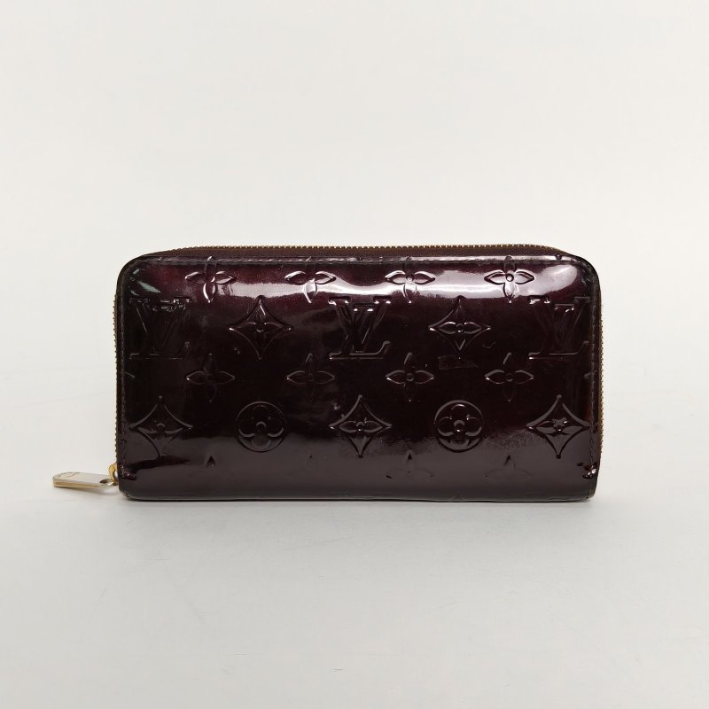 LOUIS VUITTON 酒紅色漆皮2007長款拉鏈錢包肩背包-0