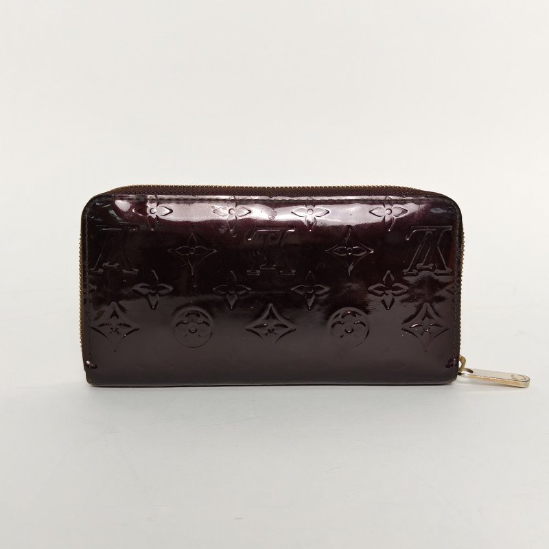 LOUIS VUITTON 酒紅色漆皮2007長款拉鏈錢包肩背包-2