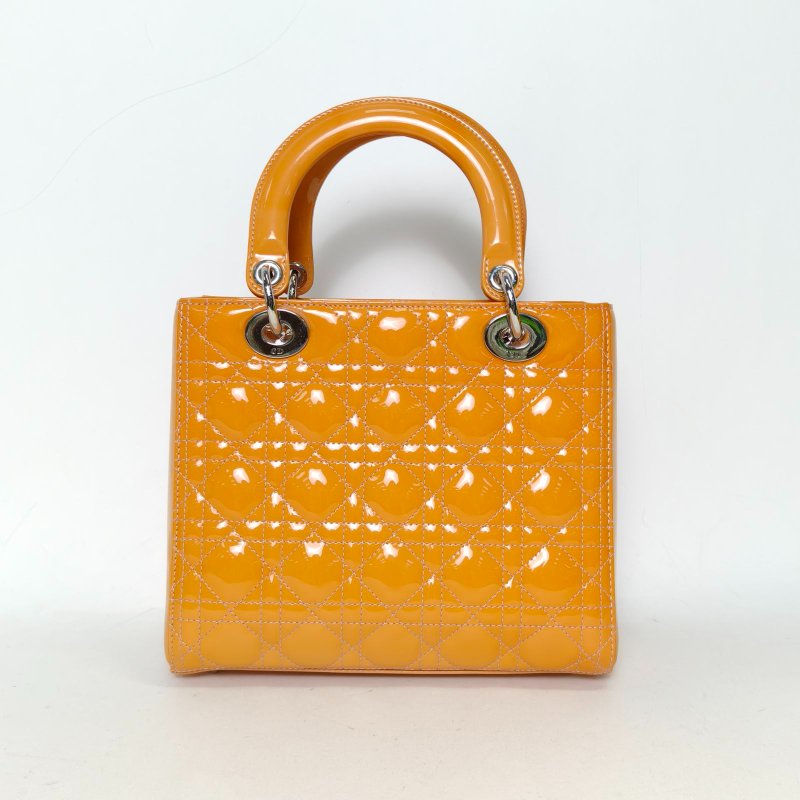 DIOR Lady戴妃包五格薑黃色漆皮金扣2012肩背包-2