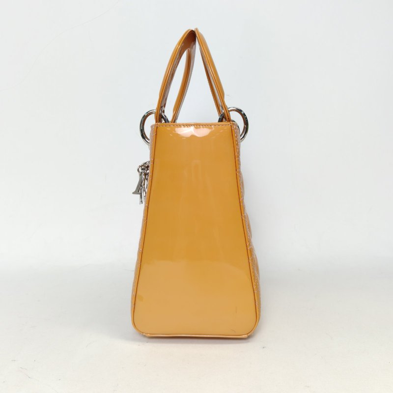 DIOR Lady戴妃包五格薑黃色漆皮金扣2012肩背包-3