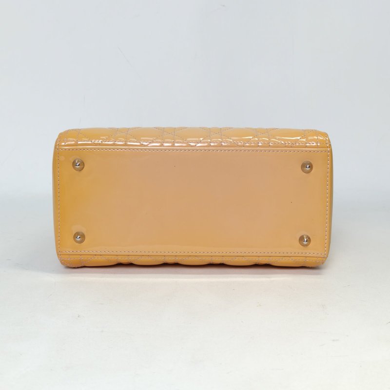 DIOR Lady戴妃包五格薑黃色漆皮金扣2012肩背包-4