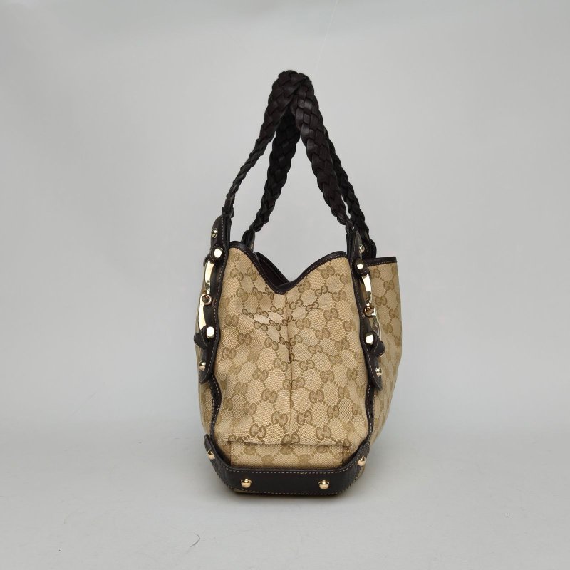 GUCCI 烏木色牛皮帆布金扣老花單肩包/肩背包-1