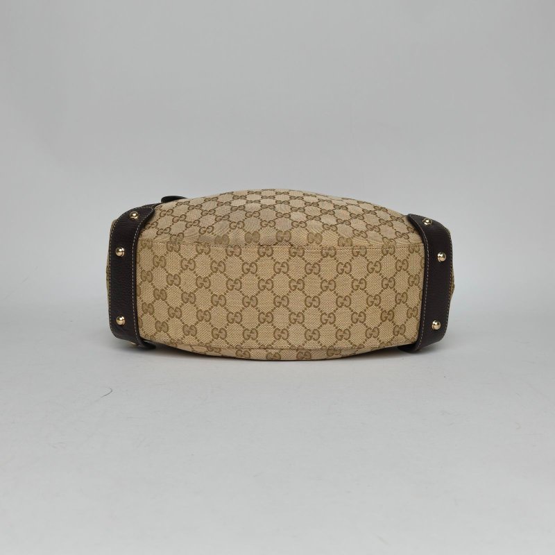 GUCCI 烏木色牛皮帆布金扣老花單肩包/肩背包-4