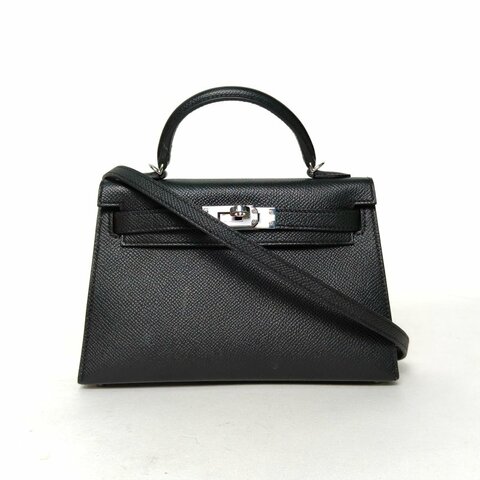 HERMES MiniKelly二代1989黑色Epsom皮K2025銀扣肩背包
