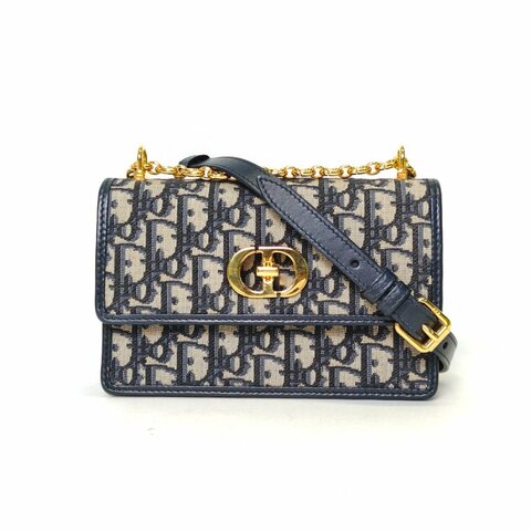 DIOR 藍色帆布金扣2024MissCaro旋鈕式CD扣環18.5鏈條包老花肩背包