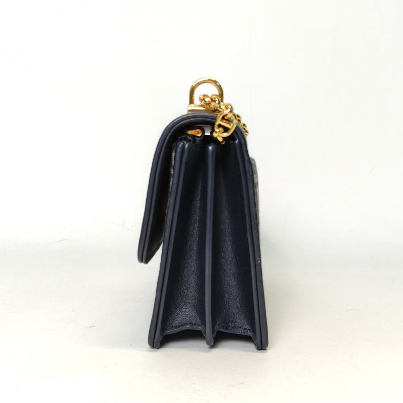 DIOR 藍色帆布金扣2024MissCaro旋鈕式CD扣環18.5鏈條包老花肩背包-1