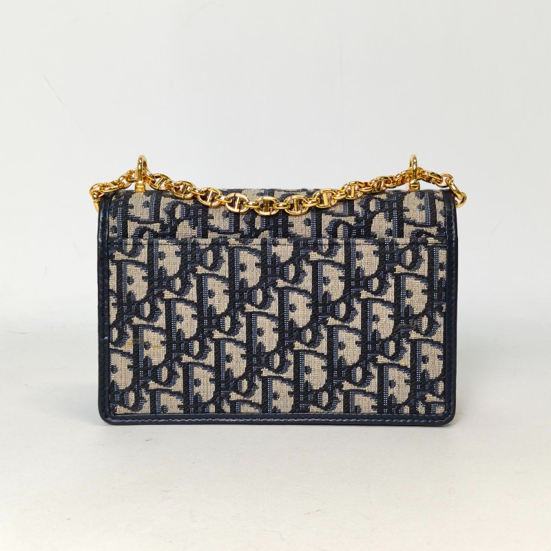 DIOR 藍色帆布金扣2024MissCaro旋鈕式CD扣環18.5鏈條包老花肩背包-2