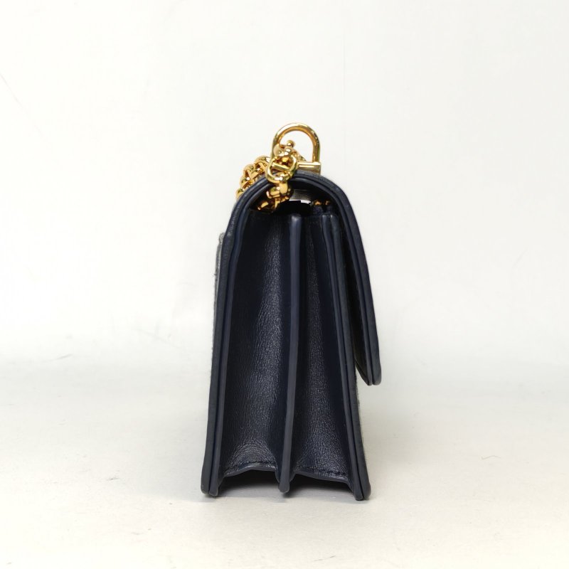 DIOR 藍色帆布金扣2024MissCaro旋鈕式CD扣環18.5鏈條包老花肩背包-3