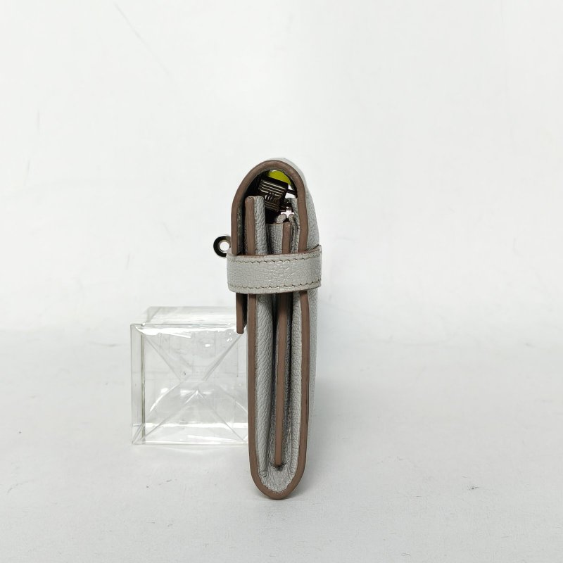 HERMES Kelly長款錢包80珍珠灰Chevre山羊皮A刻銀扣肩背包-1