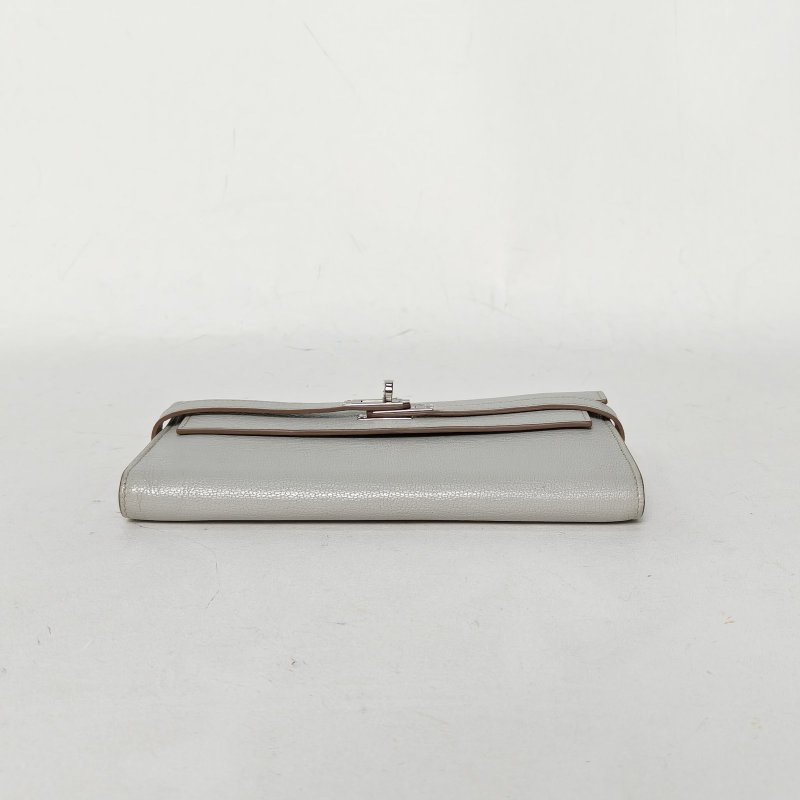 HERMES Kelly長款錢包80珍珠灰Chevre山羊皮A刻銀扣肩背包-4