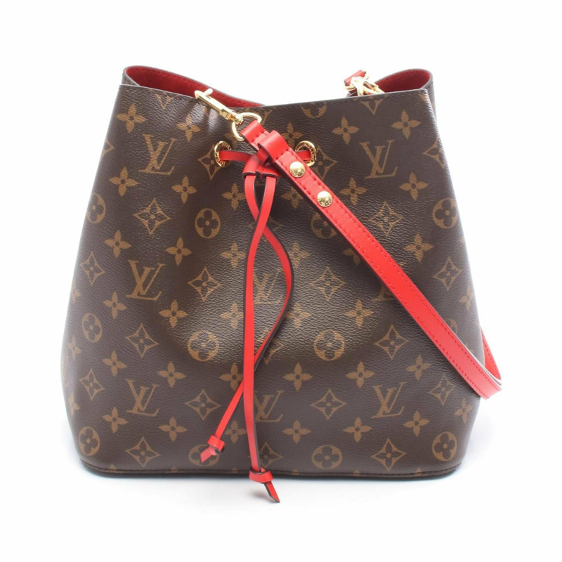 路易威登 NeoNoe Monogram Coquelicot 單肩包，塗層帆布和皮革，Monogram 圖案，女士，棕紅色，M44021-0