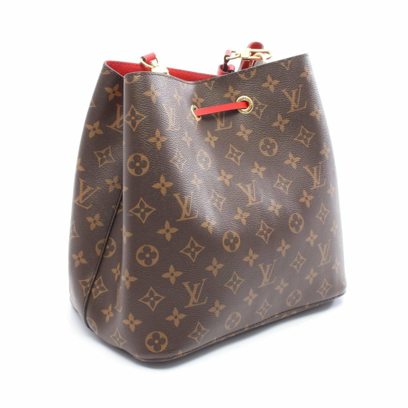 路易威登 NeoNoe Monogram Coquelicot 單肩包，塗層帆布和皮革，Monogram 圖案，女士，棕紅色，M44021-1