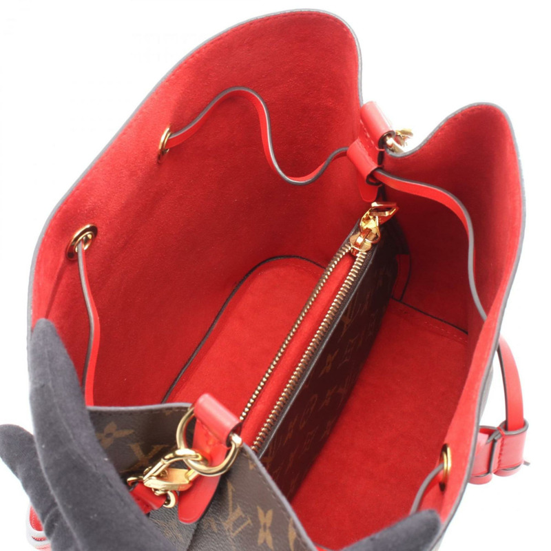 路易威登 NeoNoe Monogram Coquelicot 單肩包，塗層帆布和皮革，Monogram 圖案，女士，棕紅色，M44021-2