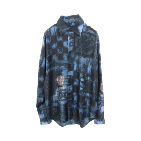 路易威登鹽紋Damier襯衫 RM212M DR1 HLS17W 絲綢藍多色 #M 男款