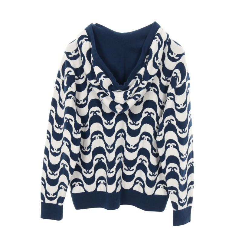 香奈兒 COCO 標誌連帽衫 #36 針織衫 P70408K10043 羊絨海軍藍白色-1